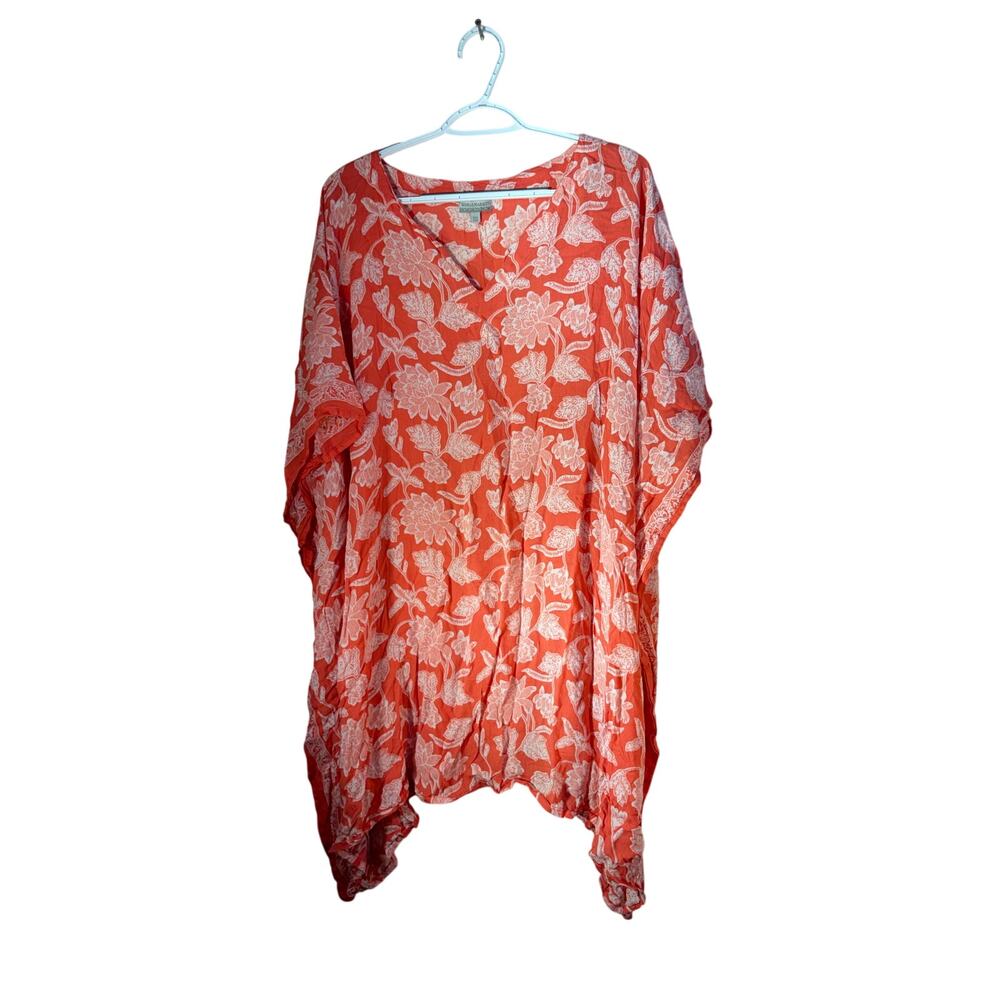 World Market kaftan vibrant orange and white patterned